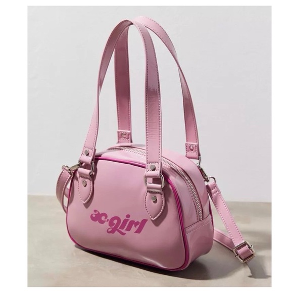 X-Girl Mini Boston Bag Double Strap Vinyl Pink Removable Crossbody Zip Logo Punk - Picture 1 of 9